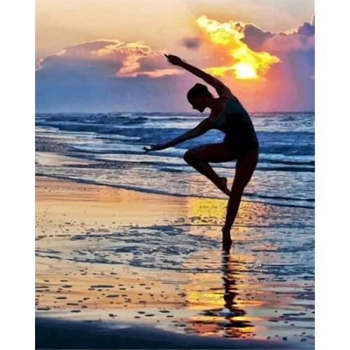 GATYZTORY Frame Painting By Numbers Seaside Ballerina Hand Painted Oil Painting Canvas Picture Paint By Numbers For Home Decor