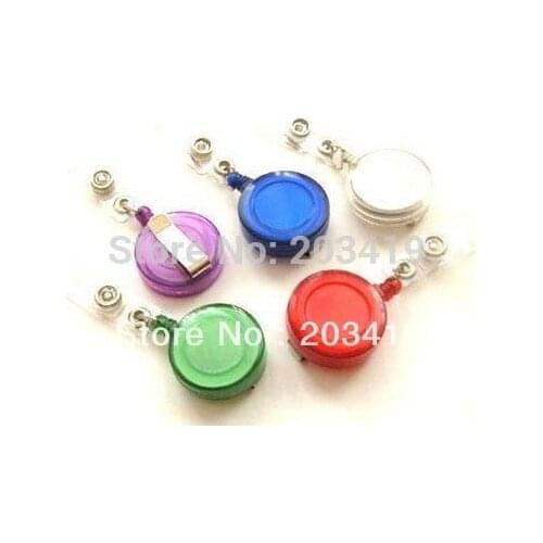 ID holder name tag card key Badge Reels Round Translucent Plastic Clip-On Retractable