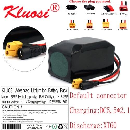 KLUOSI 3S6P 12V 15Ah 12.6V Orline 18650 Lithium Battery Pack with 50A BMS 500Watt High Power for Motor Scooter Light Etc XT60
