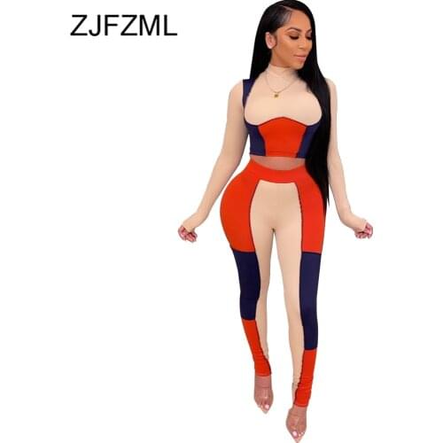 Color Block Patchwork Matching Sets Activewear 2021 Women Long Sleeve Crop Top and Pant Sweatsuit Casual Two Piece Club Outfit