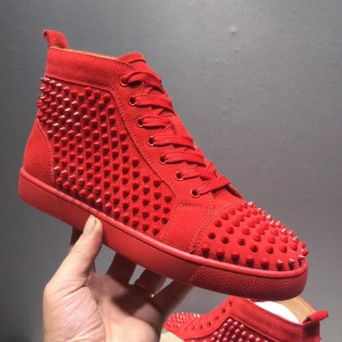 Guangzhou leather high red rivet mens shoes water drill mens shoes o diamond red shoes lovers shoes shoes shoes
