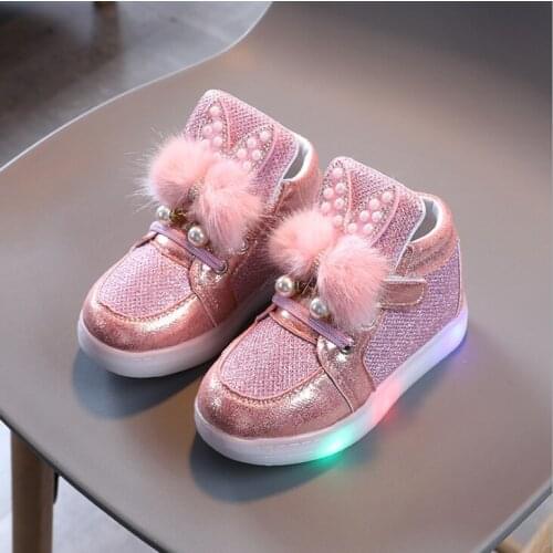 Children Glowing Sneakers Kid Princess Bow For Girls LED Shoes Cute Baby Soft Comfortable Lightweight Breathable Running Shoes