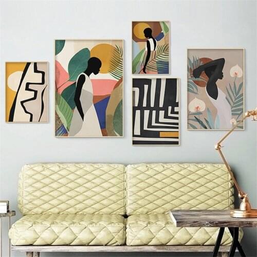 Wall Art Picture For Living Room Bedroom Home Decor Aesthetic Nordic Style Canvas Poster African Woman Flower Leaf Painting