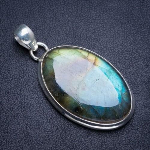 Natural Blue Fire Labradorite Handmade Unique 925 Sterling Silver Pendant 2" Y5201