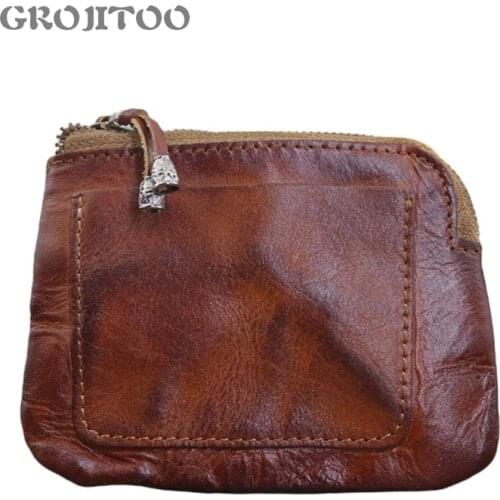 GROJITOO New Vegetable Tanned Leather Coin Purse For Women Women Credit Card Bag Zipper Large Capacity Coin Bag Wallet For Women