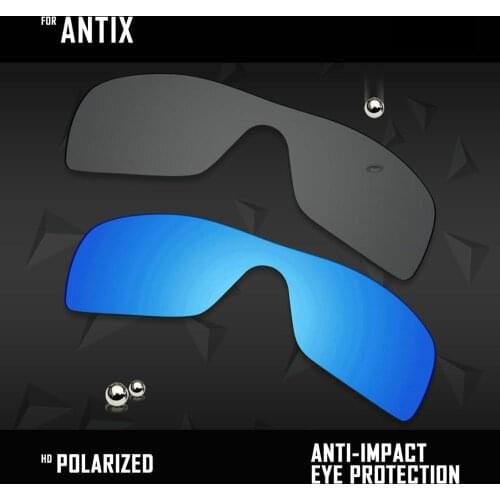 OOWLIT 2 Pieces Polarized Sunglasses Replacement Lenses for Oakley Antix-Black and Ice Blue
