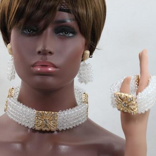 New Clear White Crystal Choker Necklace Set Stand Women Bridal Statement Jewelry Set African Fashion Jewelry Free Shipping WD978