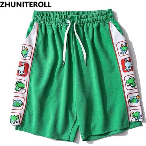 Summer 2021 Harajuku Shorts Cartoon Patchwork Kanji Hip Hop Short Men Pocket Cotton Jogger Sweatpant Casual Black Streetwear