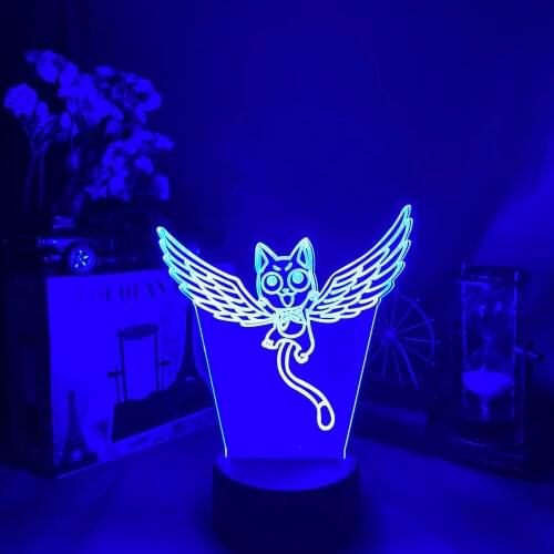 Fairy Tail Cat Happy Fly 3D Illusion Night Lamp Kids Bedoom Decoration LED Touch Sensor Light Otaku Girls Computer Desk Setup