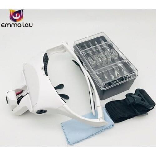 1.0X-3.5X Adjustable 5 Lens Magnifier Loupe 2 LED Lights Lamp Headband Magnifying Glasses White Eye Magnification Goggles Tool