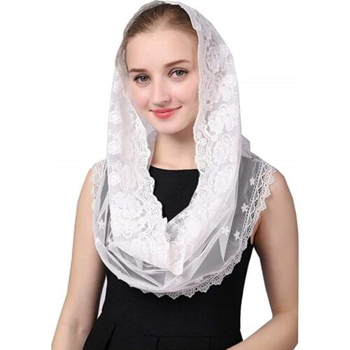 White Veils Mantillas for Church Lace Headcovering HeadWrap Veil Catholic Latin Mass vela negra Voile Dentelle Mantillas 2019