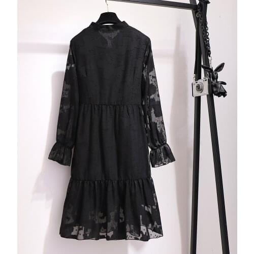 Spring Big size 6XL Dress for Fat MM Woman V-Neck Solid Skinny Embroidered Long Sleeve Plus Size Formal Clothing A Line Skirt