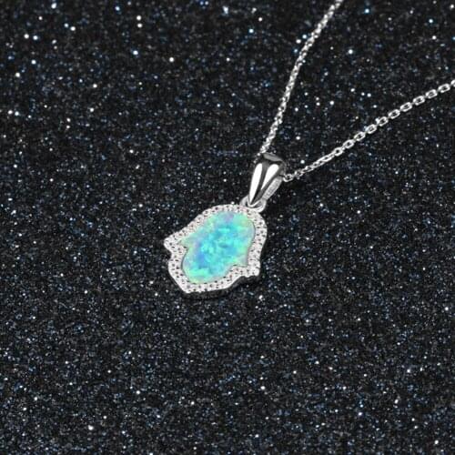 New Fine Jewelry Genuine 925 Sterling Silver Blue Opal Geometric Pendant Necklaces For Women Anniversary Silver 925 Jewelry Gift
