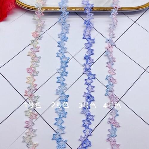 1Yards Embroidery Lace Fabric Star Cotton Lace Applique 1.6cm Guipure Rainbow Colors Laces Ribbon For Sewing Trim Clothes RG10