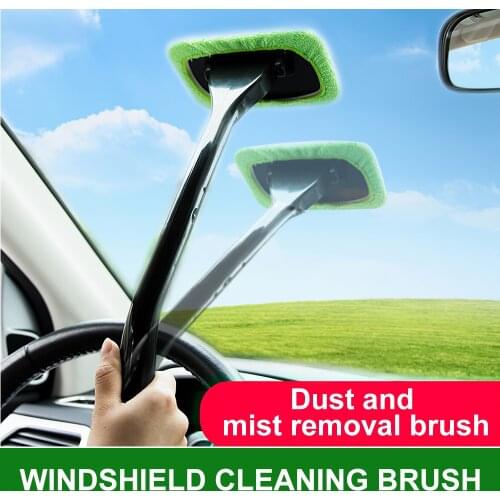 2pcs Car Window Cleaner Brush Kit Windshield Wiper Microfiber Wiper Cleaner Cleaning Brush Auto Cleaning Wash Tool Long Handle