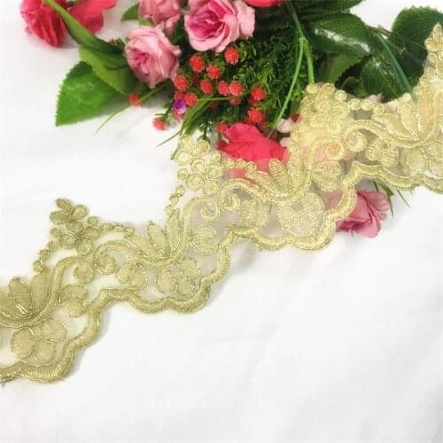 5Yards Classic Gold Cord Beaded Lace Trims Clothing Wedding Veil Beaded Lace Accessories 10cm LJ0147