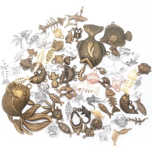 50g 100g DIY Mixed Fish Charms Pendant Fishes Animal Charms for Bracelets Anklet Craft Jewelry Making Kit Components Wholesale
