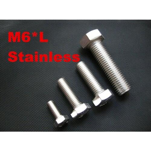 50pcs/lot DIN933 Stainless steel hex bolt full thread M6*100/110/120/130/140/150/160/170