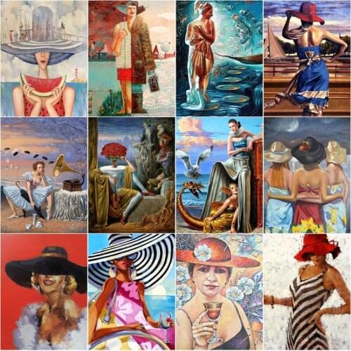 Elegant Woman In A Hat Diy 5D Diamond Painting Ladies Full Square and Round Embroidery Mosaic Wall Art Cross Handmade Home Decor