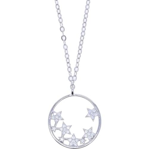 925 Sterling Silver Dainty Choker Circle Silver Chain Necklace For Women Cz Star Charm Circle Chain Choker Necklace For Women