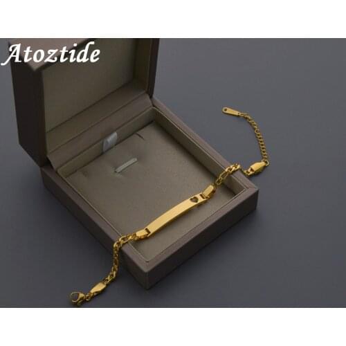 Atoztide New Customized Bar Figaro Chain Bracelet Men Stainless Steel Engraving Letter Name For Women Christmas Bangle Gift