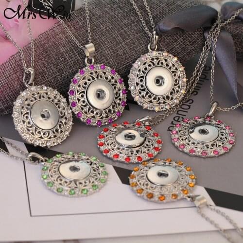 New Snap Jewelry Classic Round Crystal Snap Button Necklace Silver color Plated Snap Pendant Chain Necklace for Women