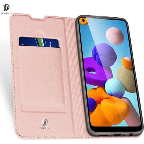 For Samsung Galaxy A21 DUX DUCIS Skin Pro Series Flip Cover Luxury Leather Wallet Case Full Good Protection Steady Stand