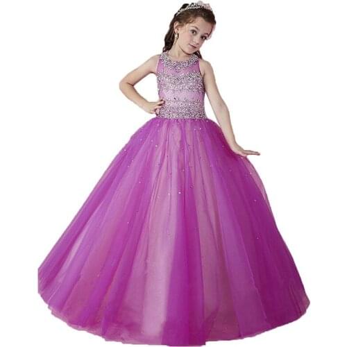 Long kids prom dress beaded ball gown dress for girls fantasia infantil para menina little girls pageant dresses 2-12 years