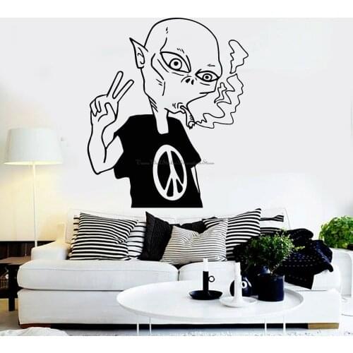 Smoking Home Decor Vinyl Wall Decal Alien Peace Love Smoking UFO Fashion Modern Home Bedroom Living Room Sticker Mural Decal Y2