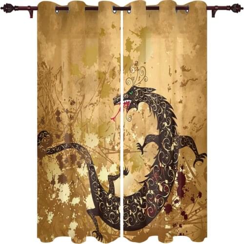 Dragon Golden Ancient Kitchen Curtain Kids Bedroom Living Room Balcony French Windows Curtain Fabric Pergola Bathroom