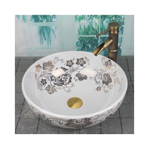 Bathroom Artistic Basin Ceramic Vessel Sink Bowl Faucet & Pop-up Drain AB230