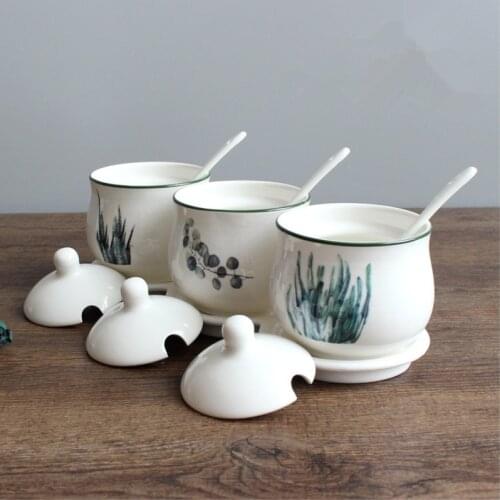 Europäischen Stil Keramik Gewürz Glas Küche Kreative Sauce Dosen Salz Zucker Pfeffer Lagerung Tank China Gewürz Box