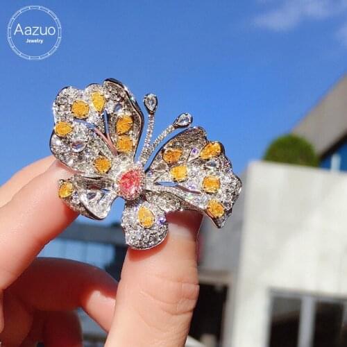 Aazuo GIA Pink Diamond Yellow White Diamond 18K Gold Butterfly Rings Upscale Trendy Senior Party Senior Customize Fine Jewelry