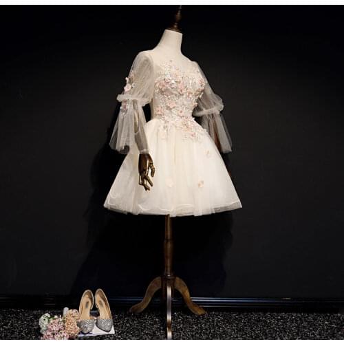 Short champagne flower embroidery short ball gown dress vintage medieval dress Renaissance princess Victoria dress