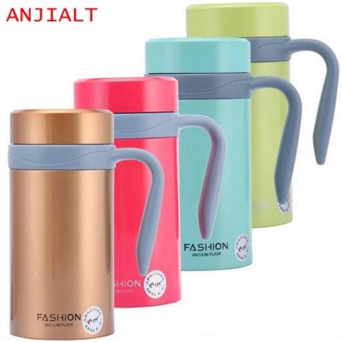 450ML Cute Thermos Mug Double Stainless Steel Food Thermo Mug Vacuum Flask Coffee Mugs Tea Keep with Handle Travel Office Cup