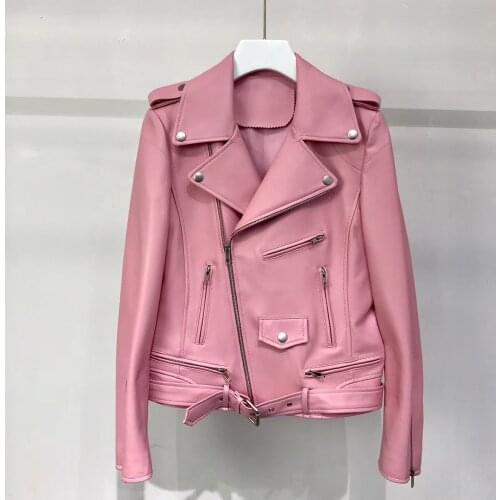 Spring leather jacket women slim short motorcycle jackets 2020 new fashion sheepskin leather coat women streetwear