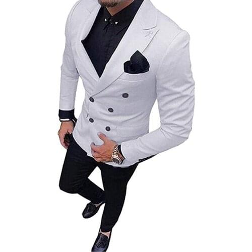 Double-Breasted Groomsmen White Groom Tuxedos Peak Lapel Men Suits Wedding Best Man Blazer ( Jacket+Pants+Tie ) C503