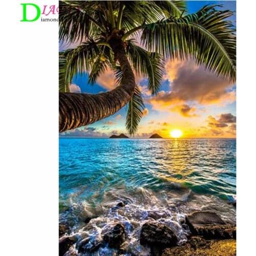 5D DIY Diamond Painting Landscape Sunset Sea Kit Full Drill Square Embroidery Mosaic Art Picture of Rhinestones Home Decor Gift