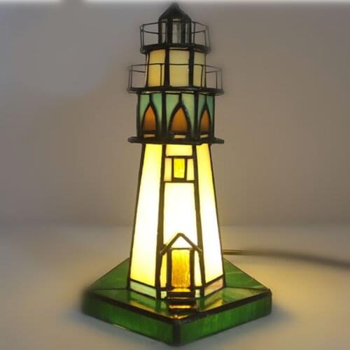 Tiffany Style Table Lamps 9 Inch High Pure Handmade Stained Glass Lighthouse Tower 220v ~240v European Standard Living Room Bed