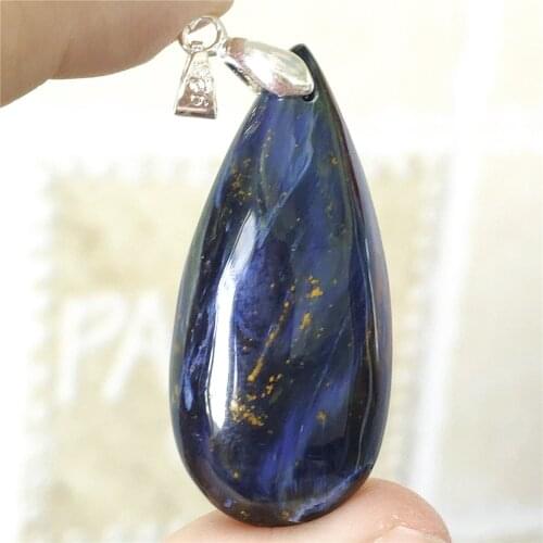 Natural Blue Pietersite Water Drop Pendant Chatoyant Namibia 40x19x8mm Women Men Cat Eye Fashion Jewelry AAAAAA