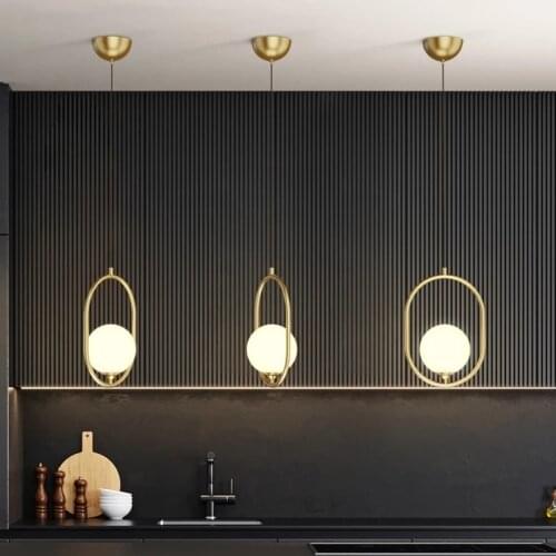 Nordic Glass Ball Pendant Lamp For Dining Room Kitchen Bedroom Golden Copper LED Hanging Light Indoor Decoration Fixture Lamp