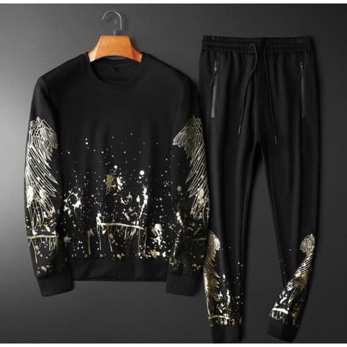 Light luxury big-brand style personality casual sports handsome suit mens autumn 2021 new youth pullover sweater two-piece suit