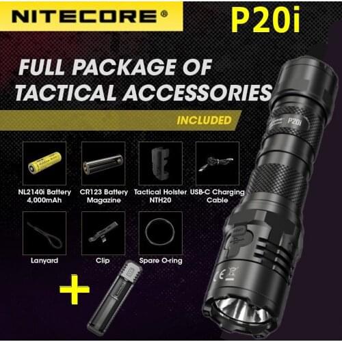 USB-C Rechargeable NITECORE P20i 1800 Lumens i-Generation 21700 Tactical Flashlight with NL2140i 4000mAh Battery
