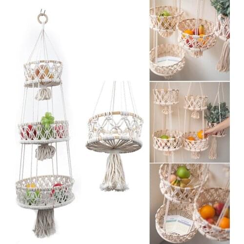 Woven Cotton Rope Fruit Hanging Basket Multifunctional Storage Baskets For Kitchen Living Room Bathroom Organizador
