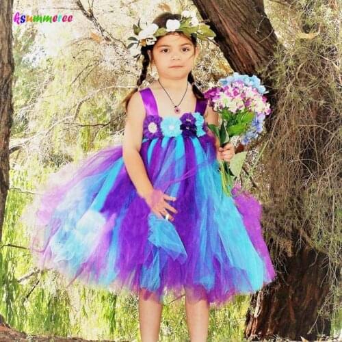 Princess Girls Peacock Party Dress Handmade Baby Girls Ball Gown Flower Dresses for Girls Party Photo Props Baby Vestidos