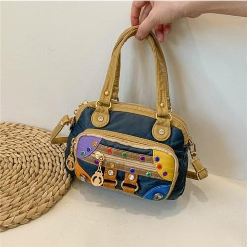 Luxury Womens Handbag Ethnic Style PU Leather Small Square Pack Female Washable Wild Shoulder Bag Diagonal Bag