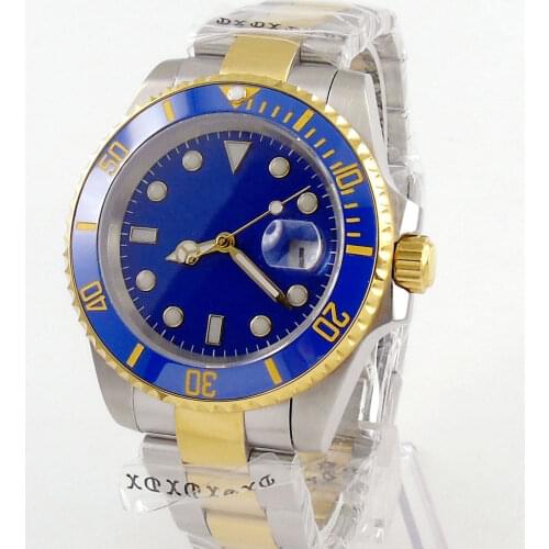 Blue Luxury 40mm Men Watch 316L Steel Case 24 Jewels NH35 MIYOTA 8215 Brushed Oyster Strap Sapphire Crystal Screw Crown