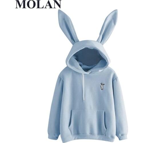 Women Hoodies Kawaii Rabbit Ears 2021 New Fashion Hoody Casual Solid Color Warm Sweatshirt Hoodies For Female