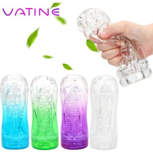 VATINE Vagina Real Pussy Masterbation Cup Spiral Transparent Vacuum Artificial Vagina Sex Toys for Men Masturbator