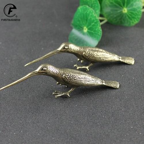 Vintage Solid Copper Long Mouth Bird Small Statue Ornaments Classical Brass Animal Woodpecker Figurines Home Desk Decorations